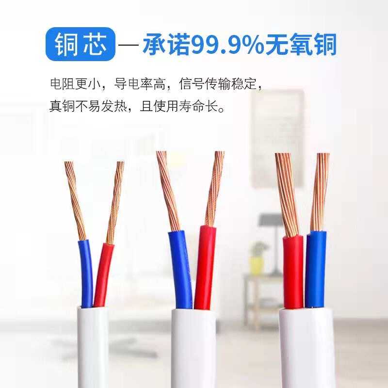 RVVB两芯护套线白色扁平铜芯线1.5 2.5 4 6平方电线家用电线软线
