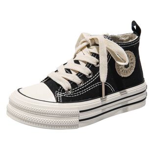 芭芭鸭2026春秋新款高帮儿童帆布鞋女童鞋子男童布鞋板鞋秋款系带