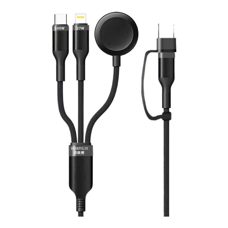 二拖三快充数据线PD100W适用苹果14phone15华为mate60小米多合一充电线PD100W闪充线2拖3手表wat