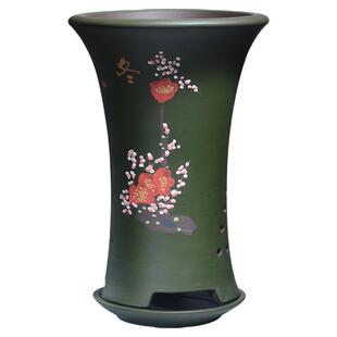 宜兴紫砂陶瓷兰花花盆吊兰四季粉浆泥绘创意兰花专用盆家用带托盘