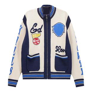 Ed Hardy埃德哈迪冬季新款宽松休闲绵羊毛女士针织拉链开衫