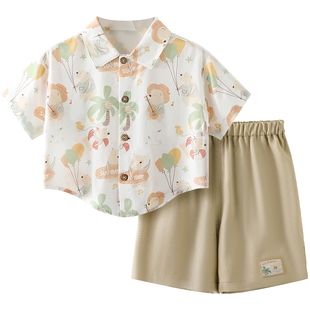 [凉感天丝]儿童衬衫套装夏季薄款宝宝衣服短袖男孩两件套男童夏装