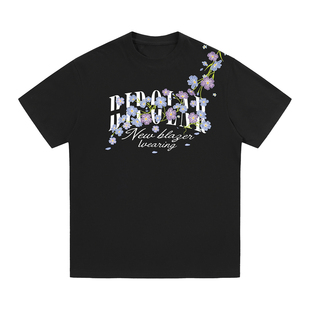 BIPOLAR过肩花丛刺绣短袖重工设计感休闲宽松上衣圆领百搭基础T恤