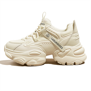 月光白色厚底老爹鞋增高运动休闲鞋女款2026春季新款软底松糕鞋子