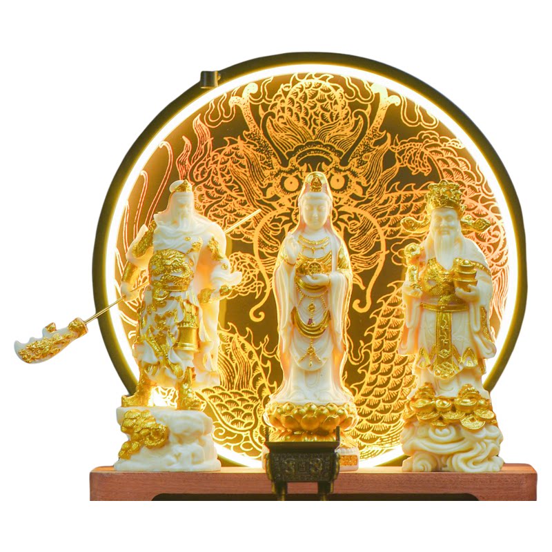 关公观音财神三圣神像招财保平安