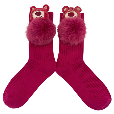 草莓熊秋冬火龙果色袜子中筒纯棉