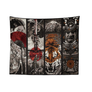 日式浮世绘虎斗武士纹身刺青酒吧床头装饰挂布帘墙布背景布挂毯