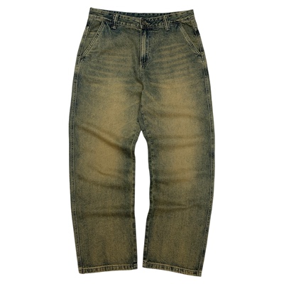 怀旧色牛仔裤男宽松大直筒