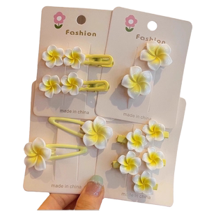 甜美黄色鸡蛋花发夹女孩2024新款夏天刘海夹卡碎发头饰侧边可爱