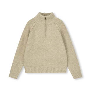 PRE PREWORKS篙级感智性门襟半拉链立领套头厚密有型肌理感毛衣