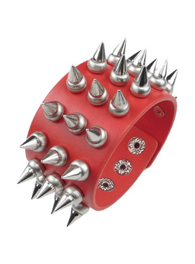 尖刺铆钉塑料圆球大红皮朋克手链