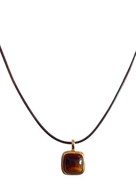 秋冬抽拉虎眼石项链女