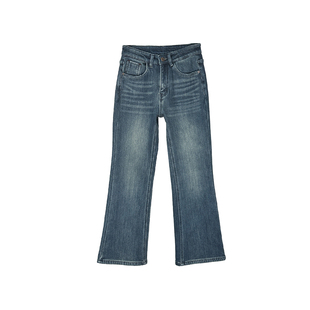 腿精DNA~！显瘦高腰微喇叭牛仔裤女秋冬新款加厚绒修身弹力九分裤