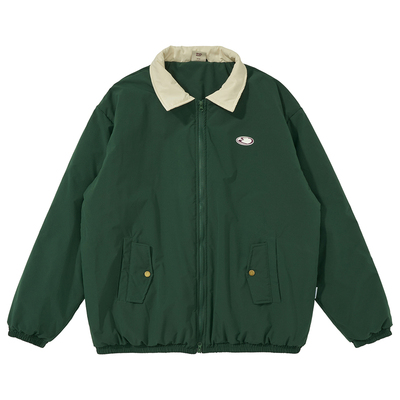 个性撞色翻领加厚棉服夹克外套男