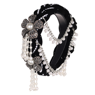 一帘幽梦宽边发箍手工编织民族风发饰花朵可拆卸流苏珠珠法式头饰