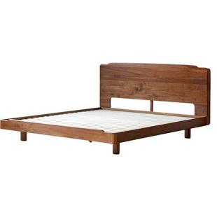 方迪黑胡桃大板床新中式主卧大床简约夜光全实木双人床小户型带灯