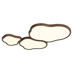 客厅主灯中古风云朵灯吸顶灯全光谱护眼复古胡桃木纹大厅灯具