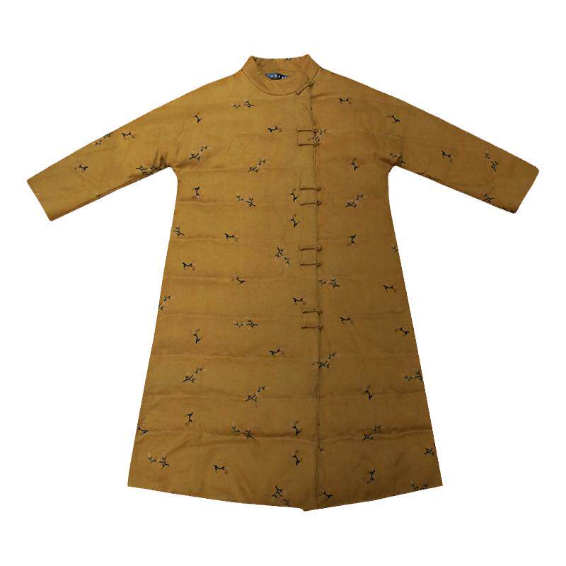暖冬 真丝绢纺香云纱40姆米羽绒服白鹅绒中式复古长款外套加厚冬