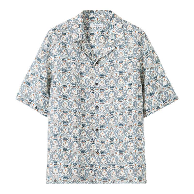 LoroPiana/诺悠翩雅男士衬衫保龄球风印蓟草图案亚麻Federico新款