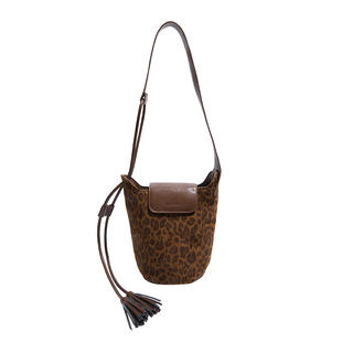 豹纹包包女式2025新款潮秋冬高级感麂皮绒单肩包斜挎水桶包手机包