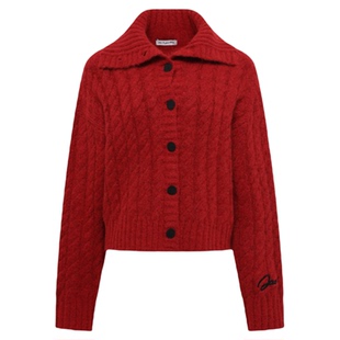 JAC FLEURANT【2026新年限定】红色翻领针织绞花毛衣开衫女士