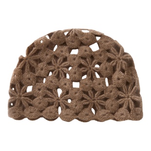 2025秋冬新款羊绒帽女100%纯山羊绒铜钱花钩花纯色保暖时尚帽子