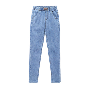 高腰牛仔裤女长裤大码浅蓝色铅笔裤宽松韩版修身时尚弹力哈伦裤子