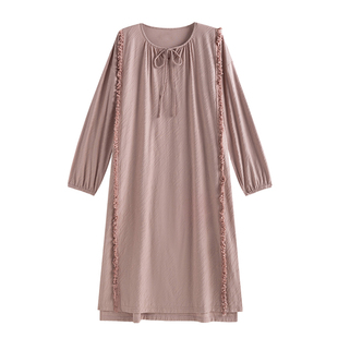 女士睡裙2025新款春秋季纯棉长袖大码公主风粉色独特绝美睡衣长款