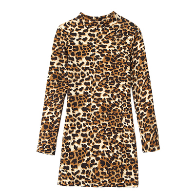 半高领豹纹修身性感包臀裙女