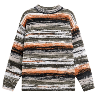 男童秋冬韩范条纹撞色半高领毛衣2026新款儿童冬天加厚针织衫上衣