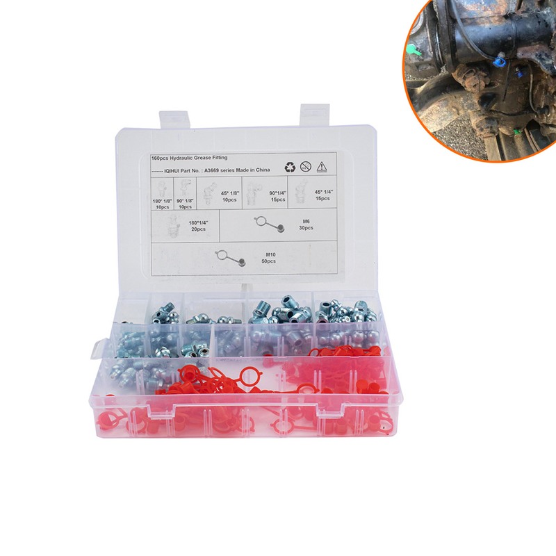 160盒装黄油嘴六角头油嘴型防尘油嘴配直帽子弯英型注制铁油嘴