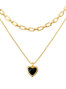 天然黑玛瑙纯银爱心项链套装