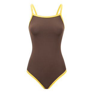 咖色单层竞速三角泳衣女成人泡温泉专用游泳馆女士专业高级游泳衣