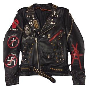 泰国代购Punk◇手作白兰度摩托车尖钉骷髅链条牛皮机车夹克皮衣