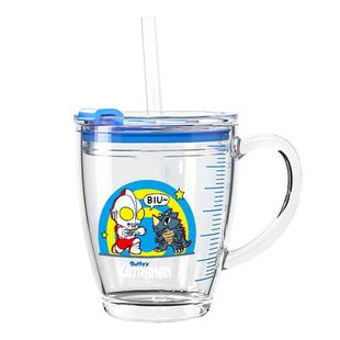 奥特曼钢化玻璃杯带刻度吸管杯子宝宝喝水家用带把儿童牛奶饮水杯
