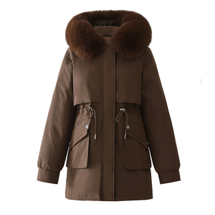 冬派克服女款2025新款时尚大毛领内里可拆卸一衣三穿收腰棉服外套