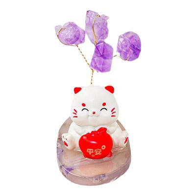 天然紫水晶发财树招财貔貅小摆件