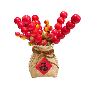 新年过年春节仿真糖葫芦小石榴摆件装饰幼儿园福桶橱窗场景布置