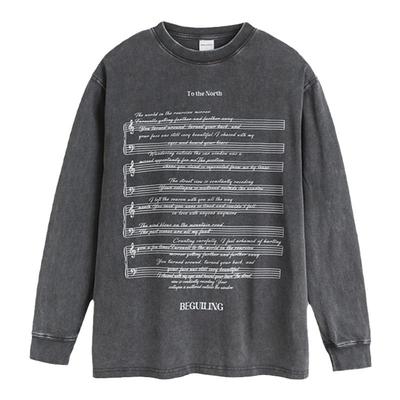 万有引力博物馆 音符印花长袖T恤女秋季2025年新款宽松百搭上衣