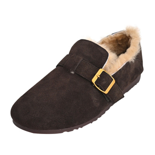 步享~羊翻皮勃肯毛毛鞋女冬季圆头平底真皮皮毛一体雪地靴豆豆鞋