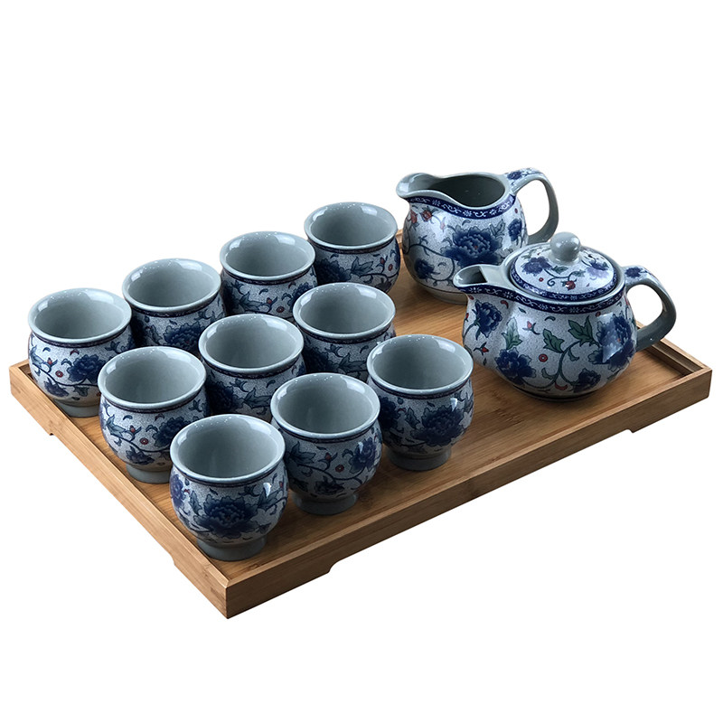 青花瓷双层隔热杯泡茶壶家用大容量带过滤防烫手陶瓷茶具组合套装