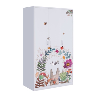 铁皮大衣柜家用经济型儿童衣橱推拉门带锁环保钢制阳台储物印花柜