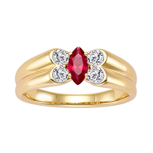 轻奢复古人造仿真红宝石戒指金色925银马眼蝴蝶食指戒子彩宝首饰