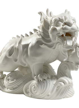 锵锵五福四海貔貅白瓷摆件