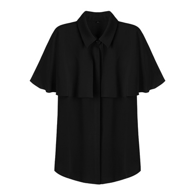 缎面黑色洋气时尚缎面斗篷袖衬衫