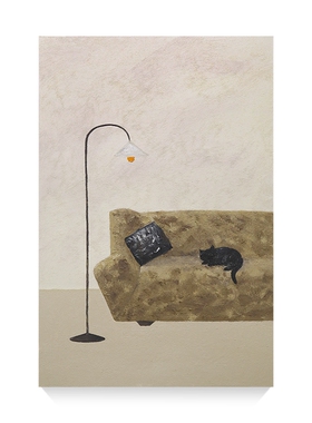 忒派治愈系中古风手绘油画《暖光小憩》奶油复古客厅卧室温馨挂画