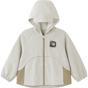 【商场同款】英氏童装新款儿童春秋春季外套男童拼接运动连帽上衣