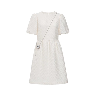 黑标系列 欧时力 泡泡袖菱格短袖连衣裙早秋肌理感法式