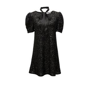 绫致Vero Moda连衣裙秋冬新泡泡短袖A字亮片礼服裙时尚气质