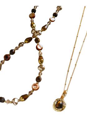 复古美拉德虎眼石贝壳叠戴锁骨链